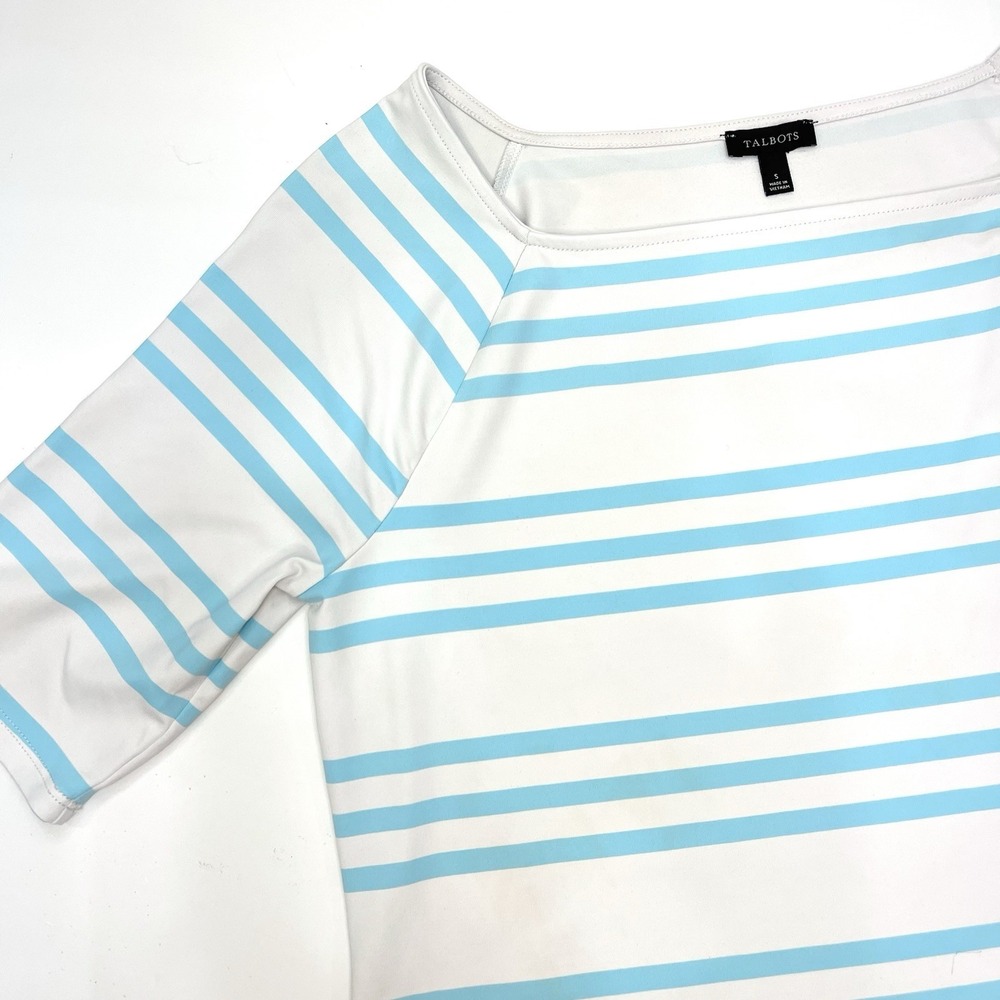 Talbots Women's Striped‎ Short Sleeve Top White Blue Size Small